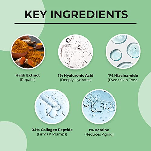 Dr. Sheth's Haldi & 2% Hyaluronic Acid Face Serum | With 1% Niacinamide 0.1% Collagen Peptide | For Intense Hydration, Plump & Bouncy Skin | For Normal, Dry & Oily Skin | Women & Men | 30 mL