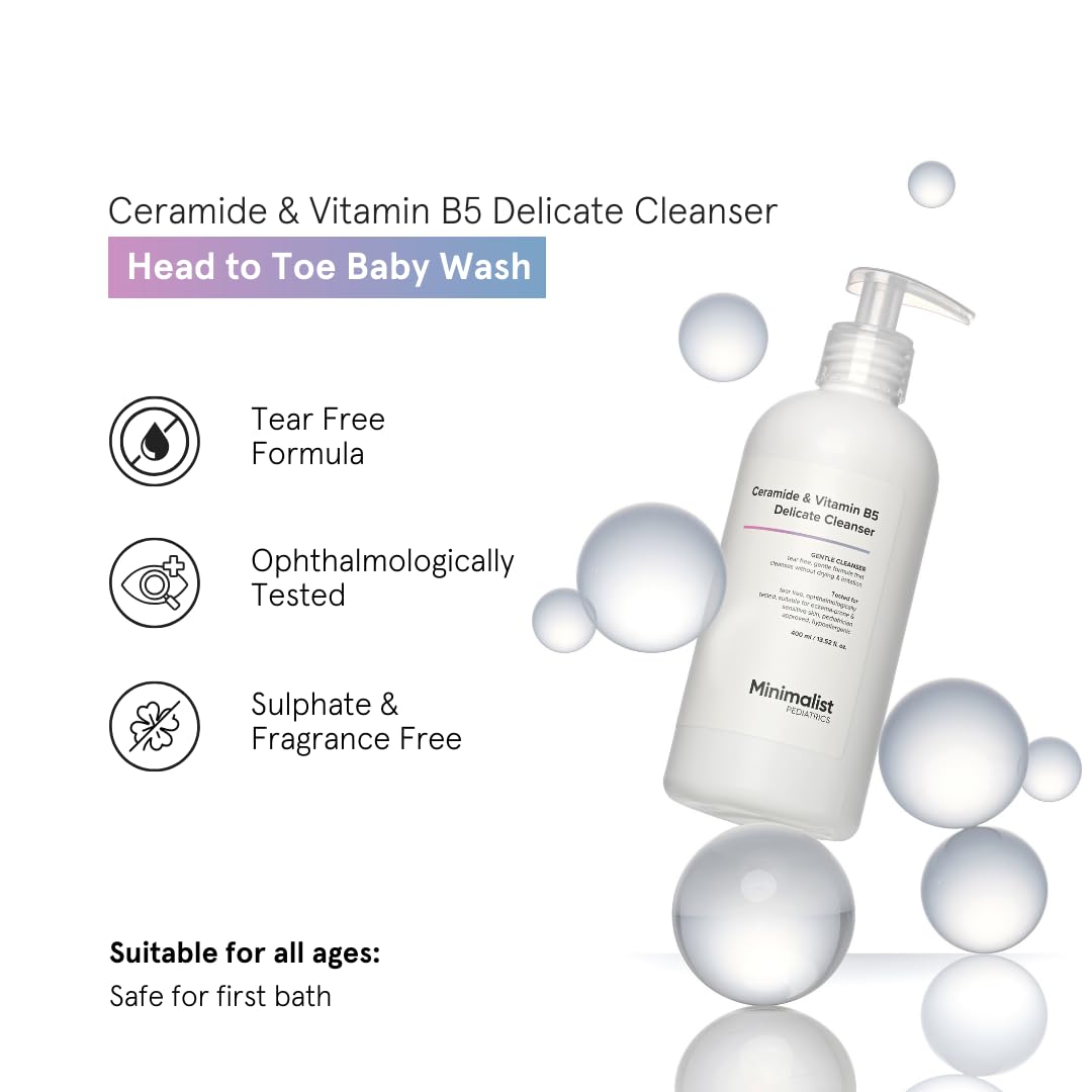 Minimalist Baby Gentle Head to Toe Wash | Tear-free | pH 5.5 | Proven Safe & Pediatrician Approved Baby Wash | Ceramide & Vitamin B5 Delicate Cleanser | 400ml