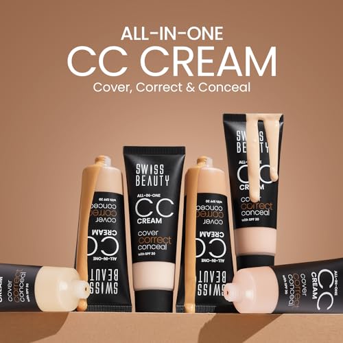 Swiss Beauty All-In-One Lightweight CC Cream with SPF 30 | Cover, Correct and Conceal | For Natural, Medium coverage | Shade- 02 Soft Ivory, 25g |