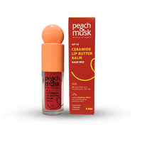 Peach and Musk SPF 30 Ceramide Lip Butter Balm, for Dry Lips with Tripeptide & Squalane, 3D Pillow Effect, Brightens & Hydrates Lips, Tinted Lip Balm - Rage Red (5ml)