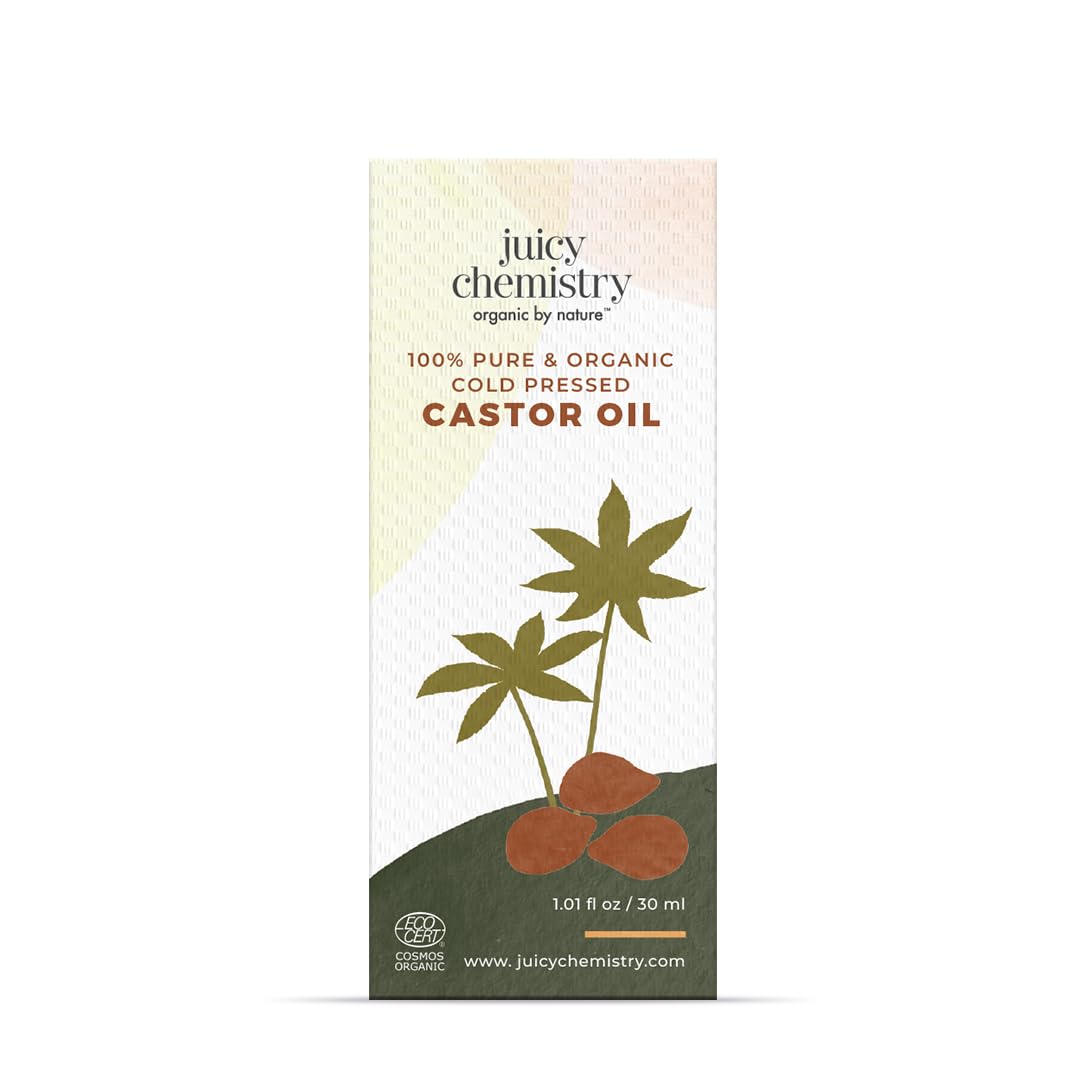Juicy Chemistry Castor Oil, 30 ml | 100% Pure, Virgin, Cold Pressed & Certified Organic Carrier Oil | Boost Hair Growth for Thicker, Fuller & Stronger Hair | 100% Natural for Eyebrows & Eyelash Growth