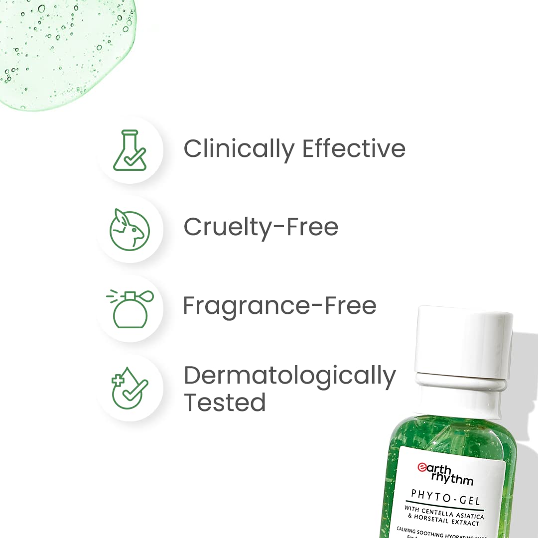 Earth Rhythm Phyto Gel with Centella Asiatica & Horsetail Extract | Fade Scars | Fight Acne Breakouts | Heals & Hydrates Skin | Oily & Sensitive Skin For Men & Women - 50g