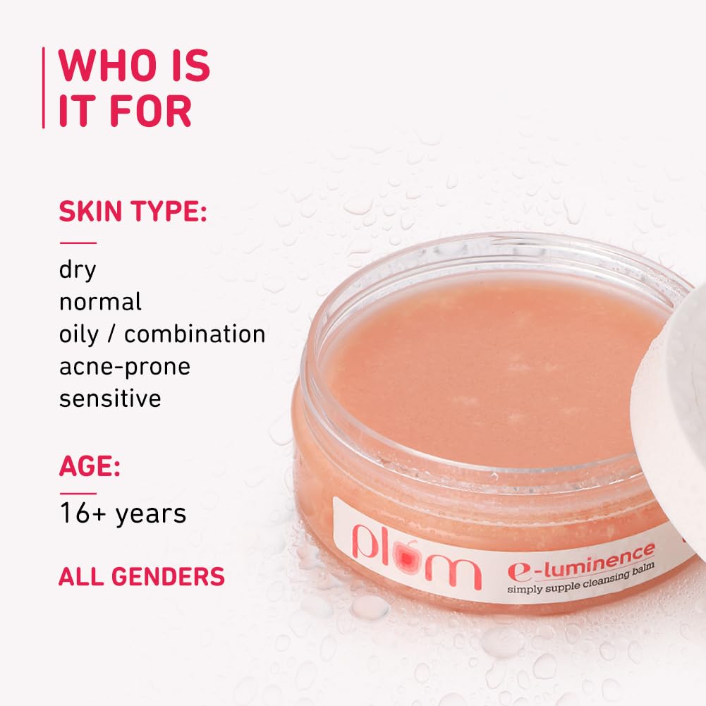 Plum E-Luminence Simply Supple Cleansing Balm | Non-Drying Supple Cleansing Balm with Vitamin E | Makeup Remover | Suitable for Normal, Dry & Combination Skin | 100% Vegan & Sulfate-Free | 90g