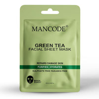Mancode Green Tea Facial Sheet Mask 25ml Repairs Damaged Skin Purifies & Hydrates Pore Reducing, Brightening and Enhances Daily Glow | Korean Sheet Mask for Men Women Sheet Mask Set Combo Pack of 3
