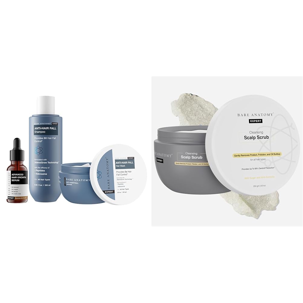 Bare Anatomy Anti-Hair Fall Shampoo + Mask for Women & Men Scalp Scrub with Natural AHAs, Coconut & Sugar For Women & Men | 250g