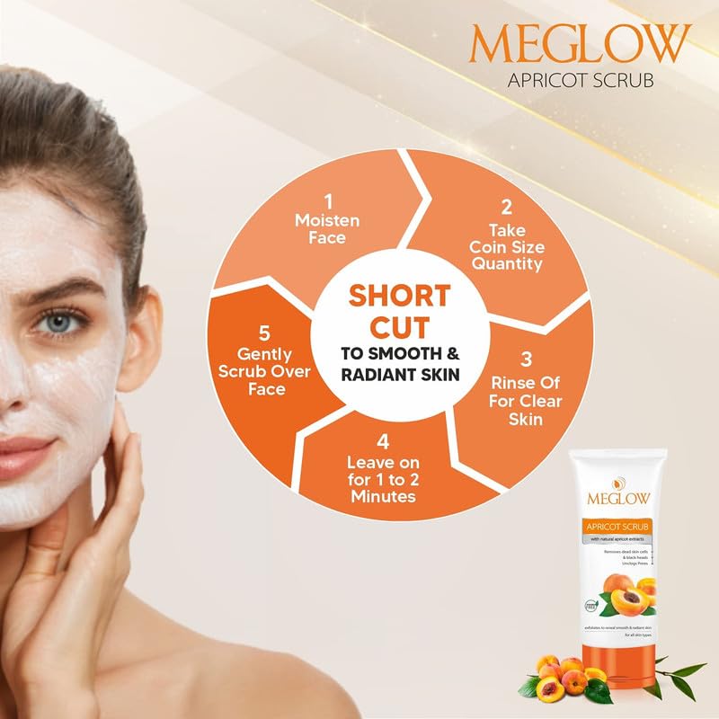 Meglow Apricot Scrub 70g Each, Pack of 3 – Paraben Free Formula || Enriched with Natural Apricot Extracts, Vitamin E and Aloe Vera Extract || Remove Dead Skin Cells || All Skin Type || Helps to Make Skin Smooth and Radiant