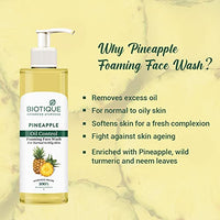 Biotique Pineapple Oil Control Foaming Face Wash | Hydrates dry skin | Eliminates Excess Oil | Evens Skin Tone | 100% Botanical Extracts | Suitable for All Skin Types | 200ml