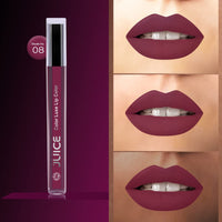 JUICE Matte Lipstick with Goodness of Bio Retinol, Moisturising lock technology, SPF 15 Waterproof & Long Lasting Pink Plum M08