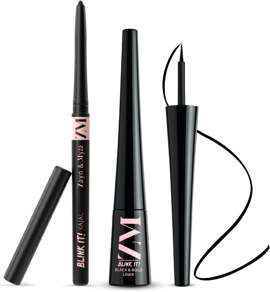 ZM Blink It Black Kajal and Eyeliner long lasting, Smudge proof, Waterproof - Combo (Black, 3.5