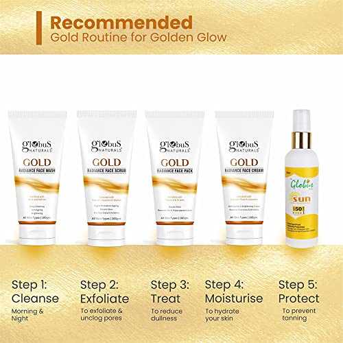 Globus Naturals Gold Radiance Anti Ageing & Brightening Face Scrub Enriched with Saffron, Liquorice & Walnut, 100 gms