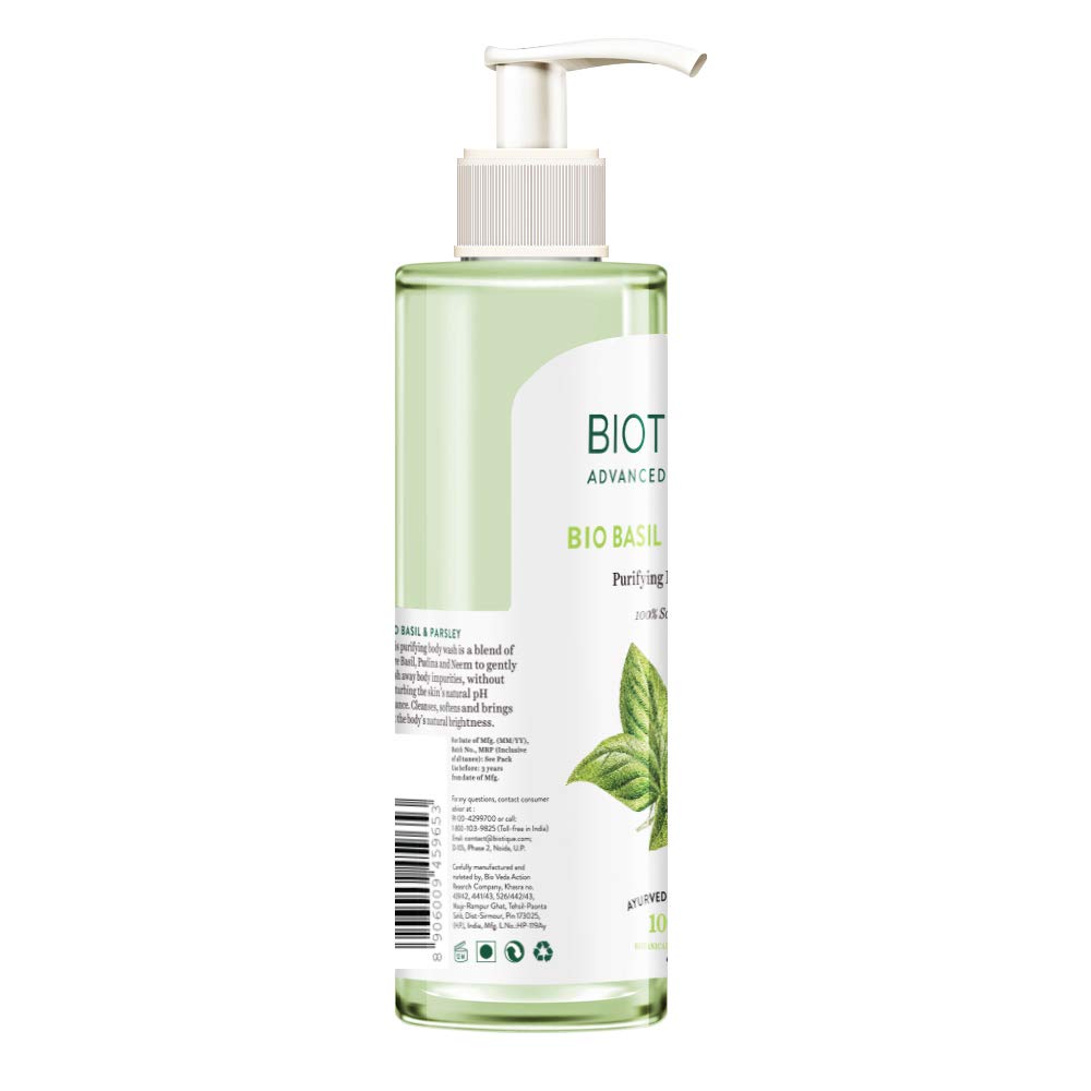 Biotique Bio Neem Purifying Face Wash, 200ml & Basil & Parsley Body Wash, Transparent, 200ml