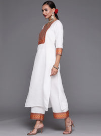 INDO ERA Women's  Solid Cotton Blend Straight Kurta Palazzo With Dupatta Set