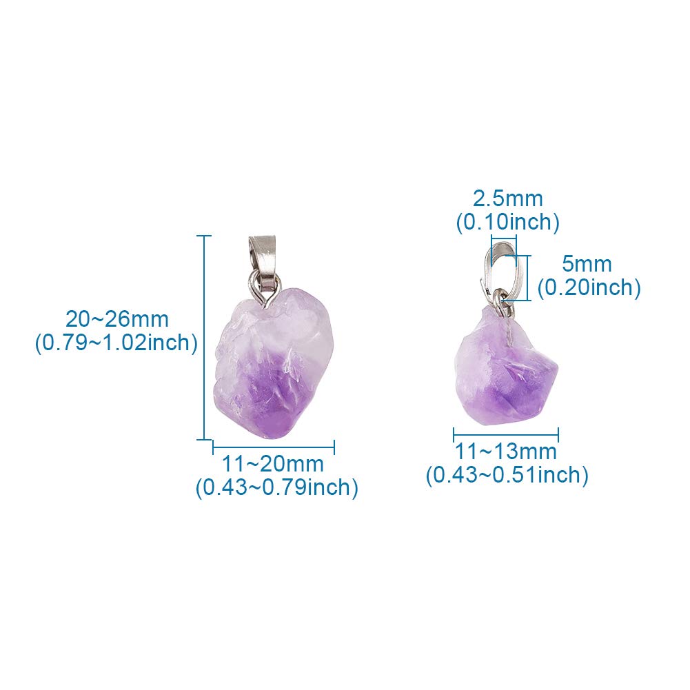 FASHEWELRY 20Pcs Natural Irregular Amethyst Rock Stone Pendants Healing Crystal Chakra Gemstone Charms for Jewelry Making Hole: 5x2.5mm 2-Purple Amethyst-Nugget