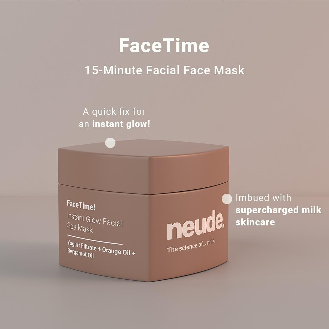Neude FaceTime Instant Brightening Glow Face Mask 50ml – De-Tan Milk Face Pack with Yogurt Filtrate, Orange Oil & Kojic Acid for Glowing Skin, Blackhead Removal, Anti-Pigmentation & All Skin Types