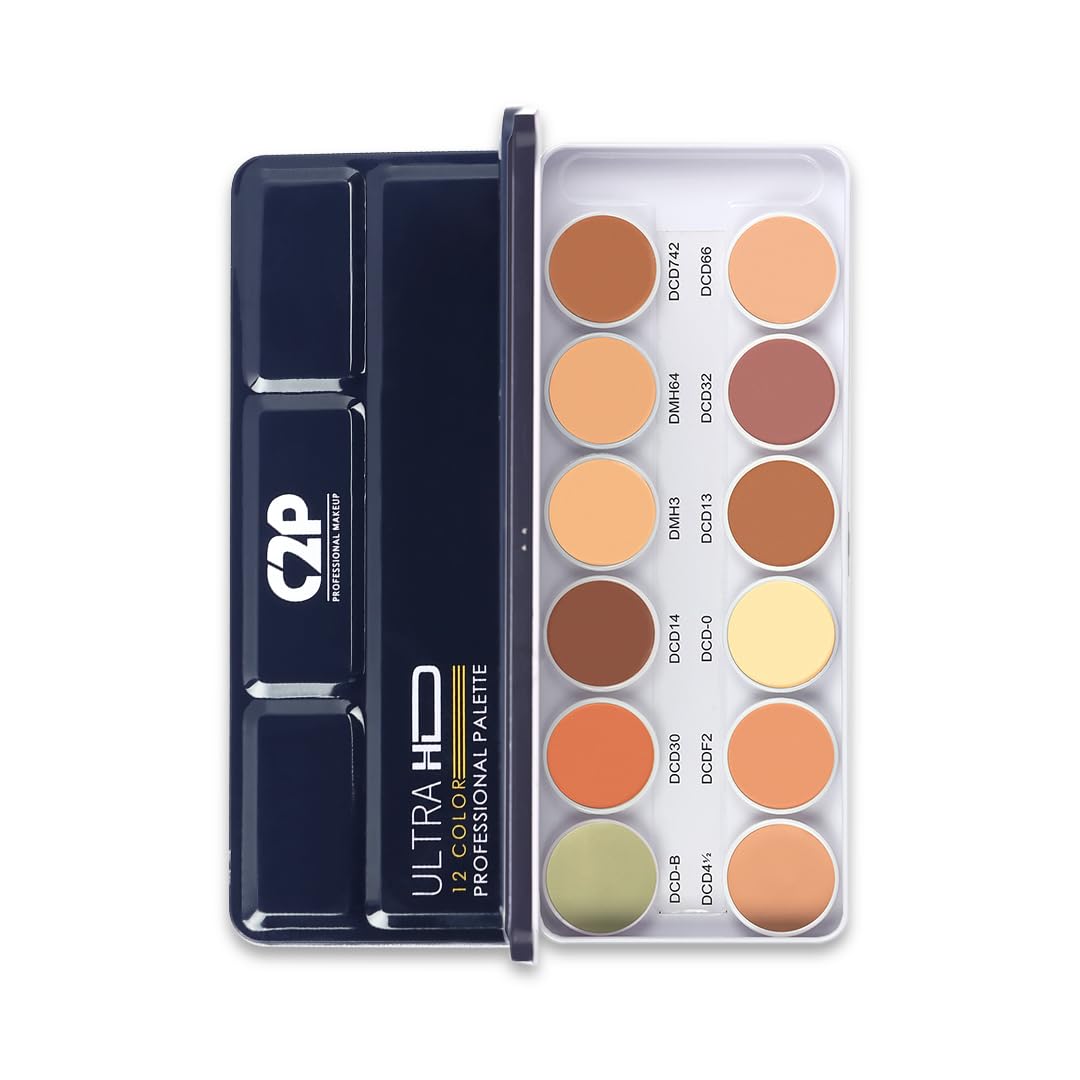 C2P Pro Dermashield Must Have 12-in-1 Concealer Color Corrector Palette | Cream-Based Foundation & Contour | Neutralizes Redness, Dark Circles & Blemishes | High Coverage, Ideal for Oily Skin | 42g