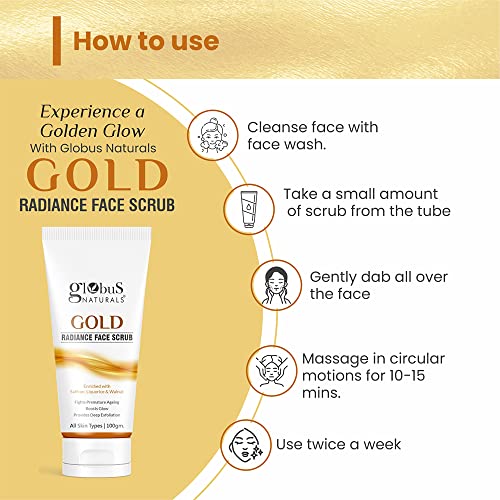 Globus Naturals Gold Radiance Anti Ageing & Brightening Face Scrub Enriched with Saffron, Liquorice & Walnut, 100 gms