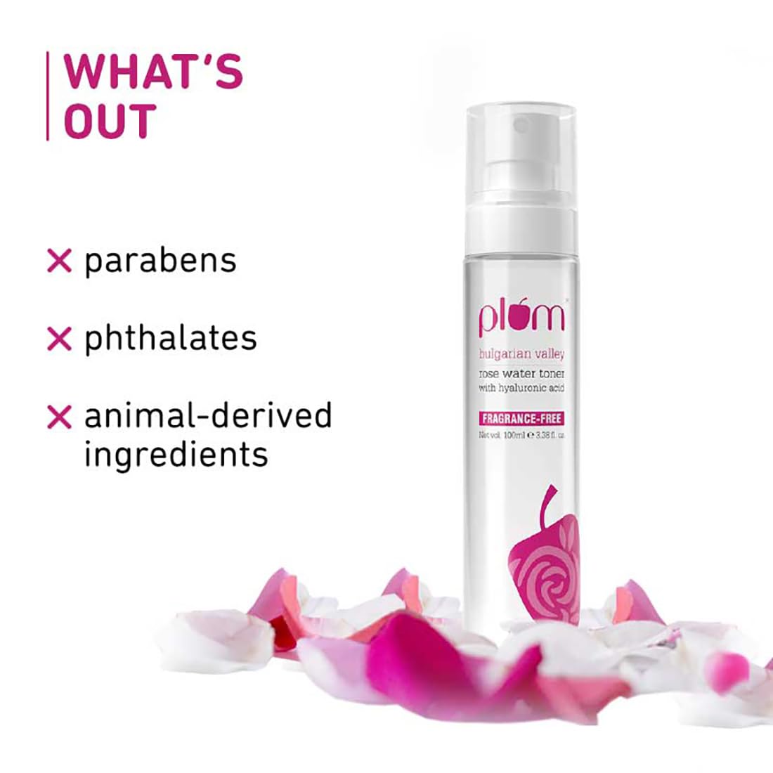 Plum Bulgarian Valley Rose Water Face Toner | for Oily Acne Prone Dry Combination Skin | with Hyaluronic Acid | Hydrating & Pores Tightening | Balances pH Levels | Alcohol-Free | Women & Men | 100ml