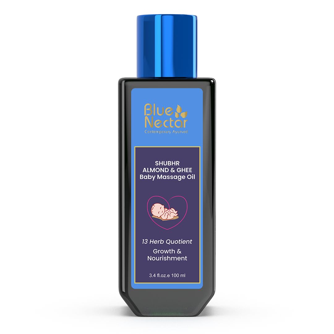Blue Nectar Ayurvedic Baby Oil with Organic Ghee, 100% Natural Baby Massage Oil With Coconut Oil & Olive Oil | Dermatogically Tested (100ml)