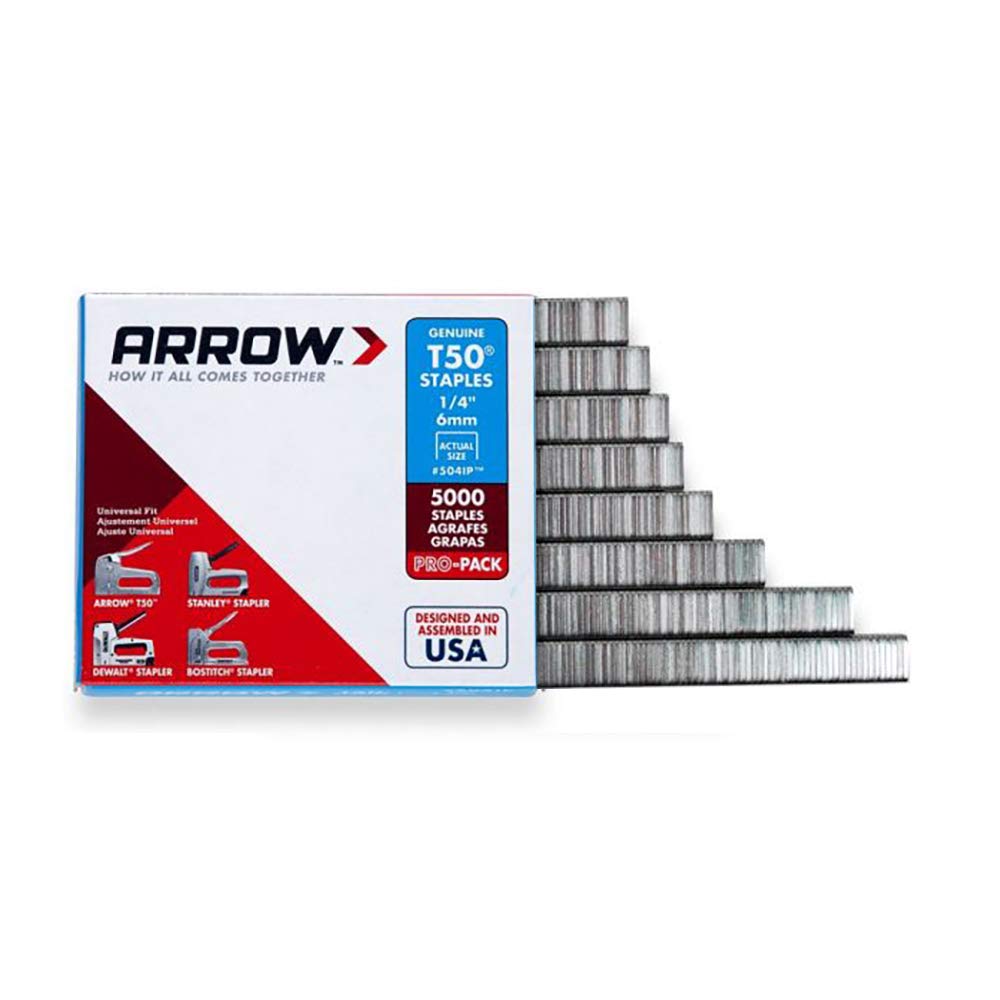 504IP Heavy Duty T50 Staples for Upholstery, Construction, Furniture, Crafts, 3/8-Inch Crown Size, 1/4-Inch Leg Length, 5000-Pack