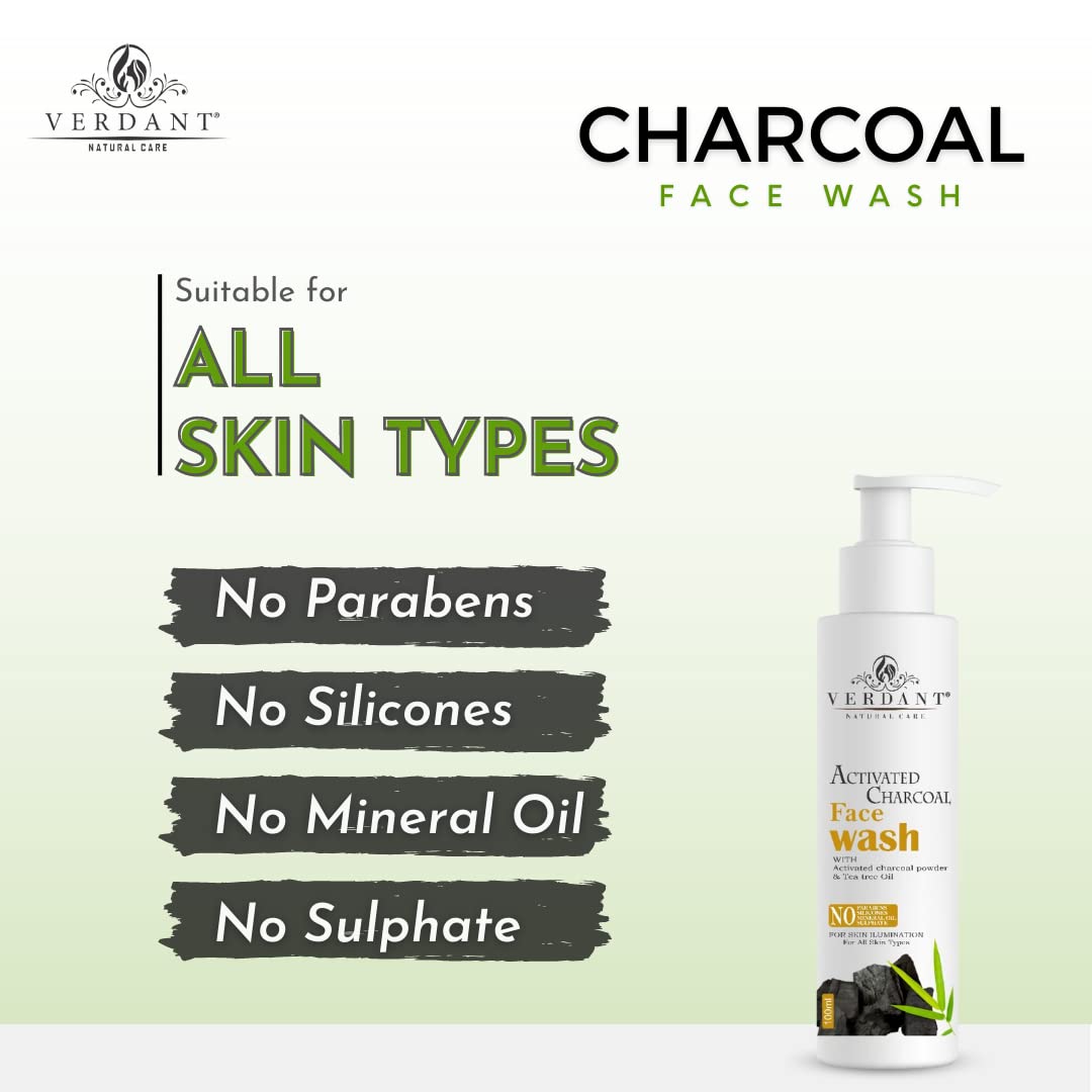 Verdant Natural Care Activated Charcoal Face Wash for Men & Women (Parabens & Sulphates Free) 200ml