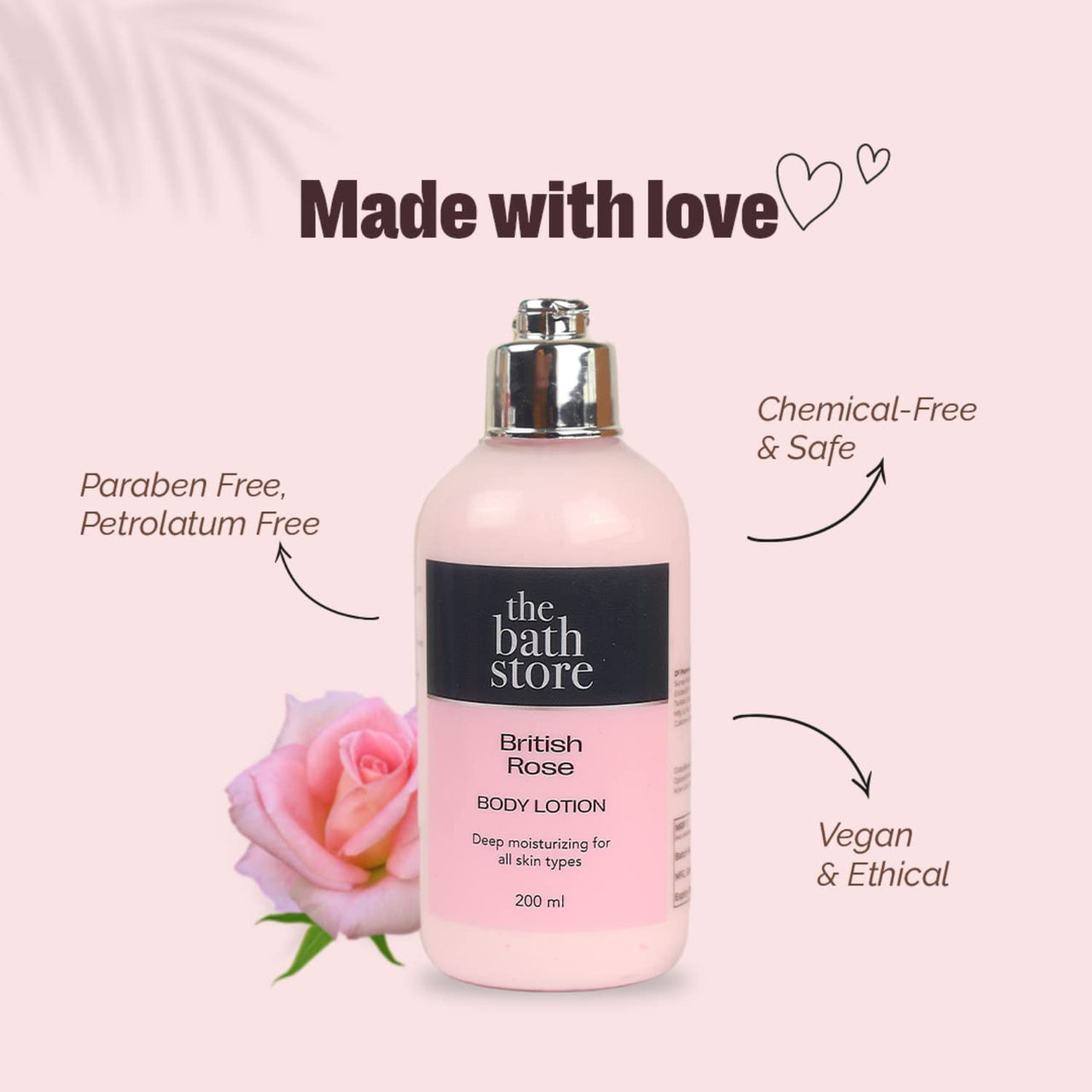 The Bath Store British Rose Body Lotion for Women & Men | Body Moisturizer for Oily Skin & Dry Skin - Deep Moisture, Non Sticky Body Lotion | Moisturizer for Body - 200ml