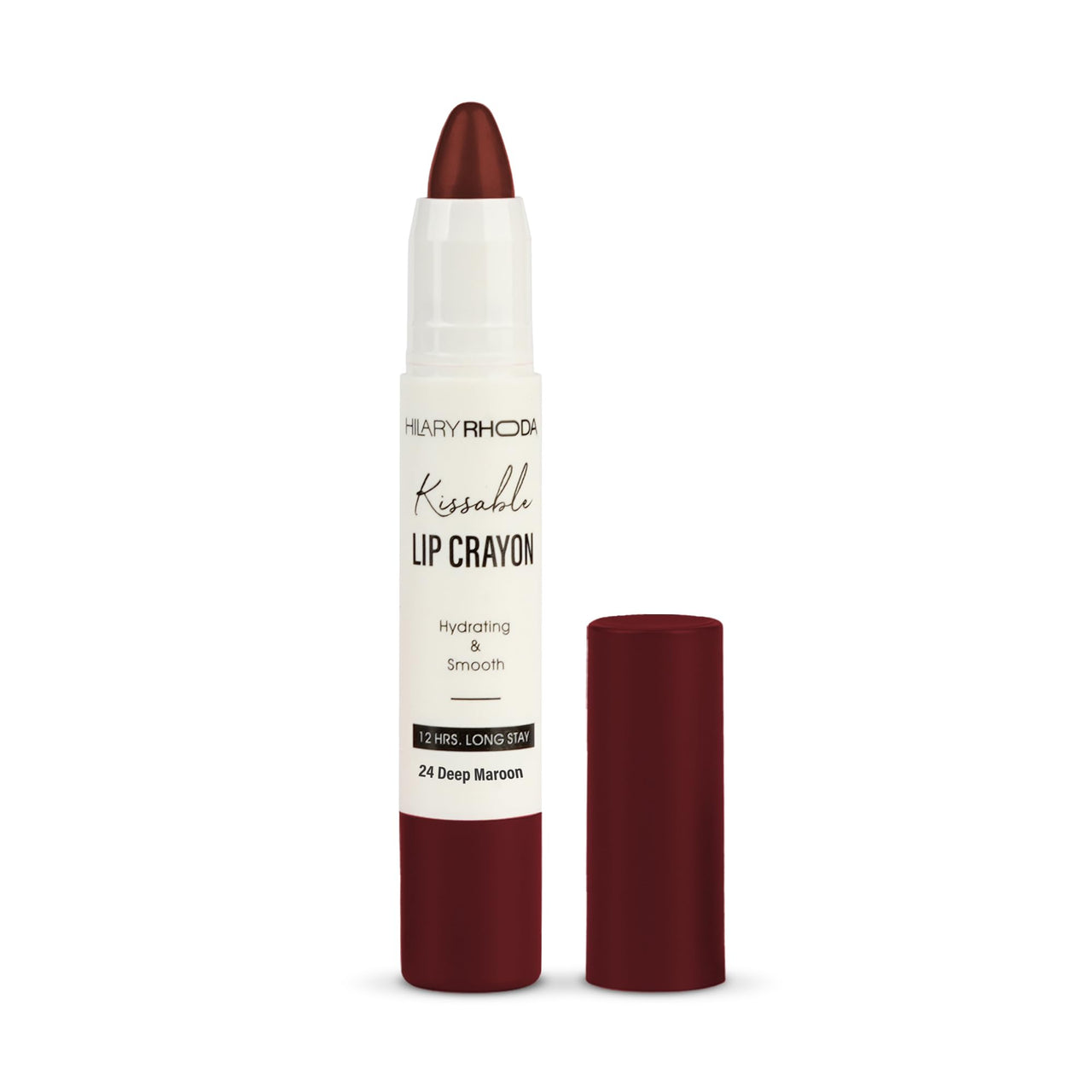 Hilary Rhoda Kissable Lip Crayon |12-Hour Stay | Highly Pigmented Matte Finish | Smudge-Proof & Transfer proof Lipstick | Retractable Lip Crayon | 3.5g - (Deep Maroon | Shade 24)