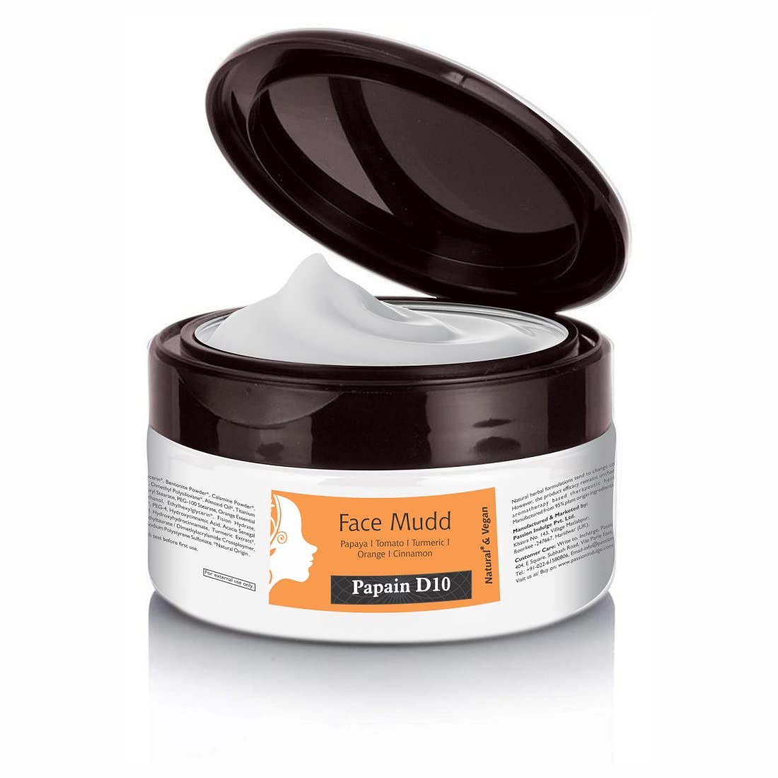 Passion Indulge Papain D10 Natural Face Mudd Pack for Tan Removal and Uneven Skin Tone| 100% Natural | 100% Vegetarian | Aromatherapy | Peta Certified - 250gm