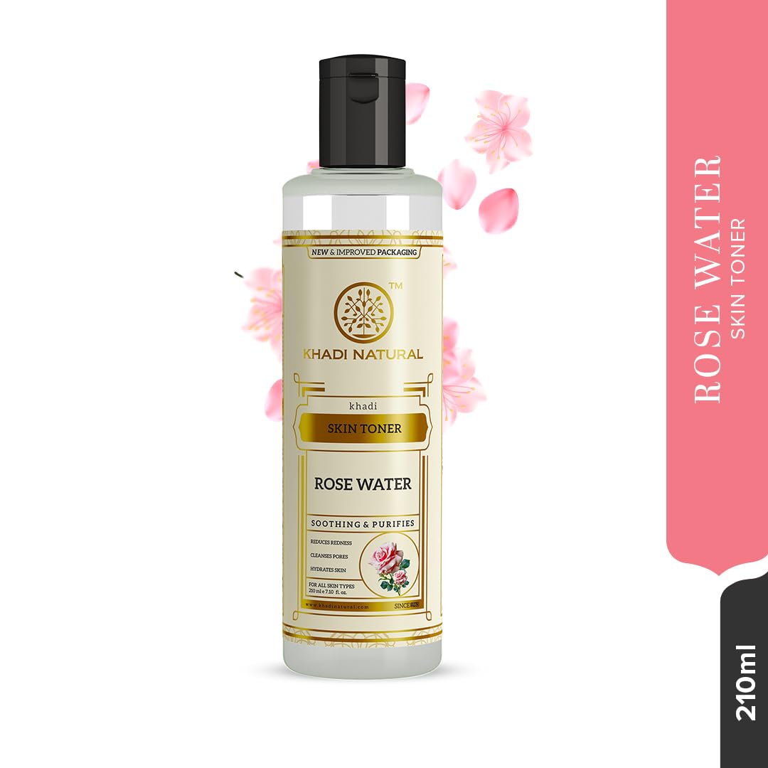 Khadi Natural Rose Water Herbal Skin Toner| Keeps skin scented and moisturized| Maintain skin's pH balance| Prevents acne| Suitable for All Skin Types| 210ml