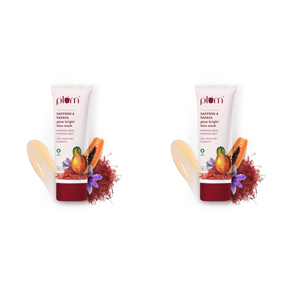 Plum Saffron & Papaya Glow & Brightening Face Wash | With Vitamin B5 | All Skin Types | Glow Bright Face Wash For Women & Men | Sulphate-Free | 100 Ml - Pack Of 2