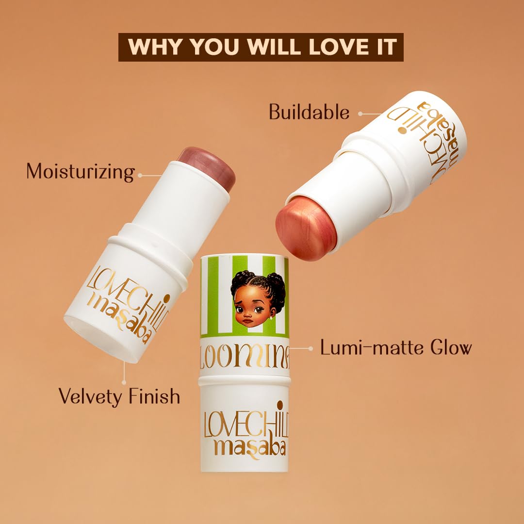 LoveChild Mini Masaba Bloominator Makeup Stick, Lumi-Matte Creamy Blush with Illuminator, Hydrating Shea Butter, Velvety Finish, Buildable, Richly Pigmented, Chuckle (Deep Pink) 7.5g