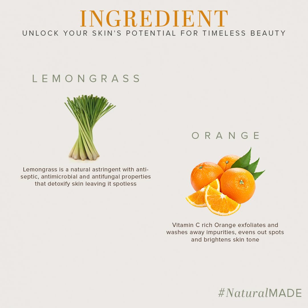 Khadi Natural Orange & Lemongrass Combo (Face Wash & Body Wash| Detoxifies and cleanses skin|Regulates oil production|SLS & Paraben free|210 ml each