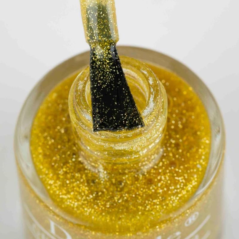 DeBelle Gel Nail Polish Pegasus (Lime Yellow with Gold Glitter Sugar Finish Nail Paint)|Non UV - Gel Finish |Chip Resistant | Seaweed Enriched Formula| Long Lasting|Cruelty and Toxic Free| 8ml