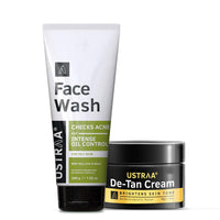 Ustraa Face Wash - Oily Skin - 200g | With Basil & Key Lime - For Acne-Prone Skin | Checks Acne & Blackheads & De-Tan Cream For Men- 50g | for Effective Tan Removal & Even Skin Tone | Without Bleach