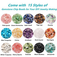 GangGangHao 1888 Pcs Natural Chip Stone Beads About 500g Irregular Gemstones Healing Crystal Loose Rocks Bead Hole Drilled DIY for Bracelet Jewelry Making Crafting (5-8mm, 15 Color Mix-S1) 15 Color-S1