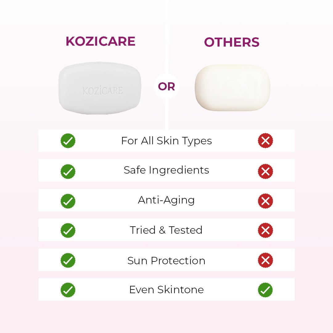 Kozicare Skin Lightening Soap Pack of 6 | Kojic Acid & Vitamin C | Anti Aging & Sun Protection | Moisturizing Bath Soap for Men & Women | Remove Dark Spots & Hyperpigmentation | Glowing Skin