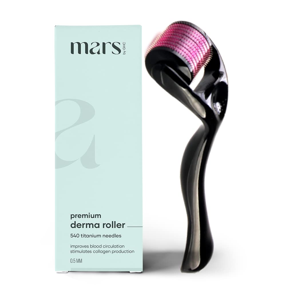 mars by GHC 0.5mm Derma Roller: 540 Titanium Micro Needles for Hair Growth & Beard Care | Minimize Hair Fall, Boost Follicle Stimulation | User-Friendly, Safe & Effective (Pack Of 2)