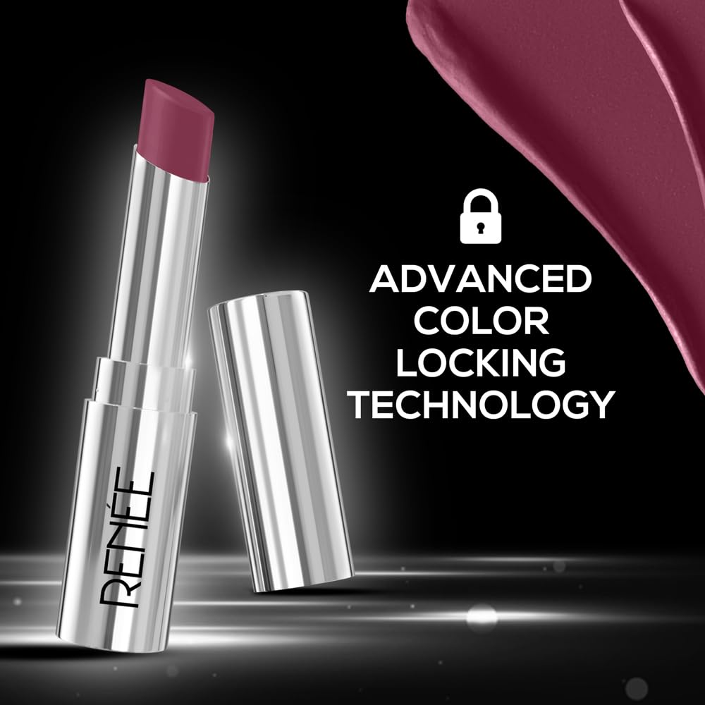 RENEE Matte Lock Lipstick - Indie, Moisturizing, Long Lasting & Weightless Formula, Intense Color Pay Off with Ultra-Matte Finish, Enriched with Avocado oil, Vitamin E, D & Beta-Carotene, 3.5 Gm