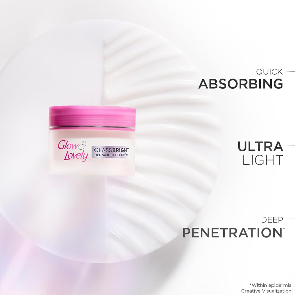 Glow and Lovely GlassBright Ultralight Gel Creme with Niacinamide, Hyaluronic serum|95% Clearer Glass Skin|Reduces Dark spots & Pigmentation|2X Radiance| Inspired by Korean beauty science |50g