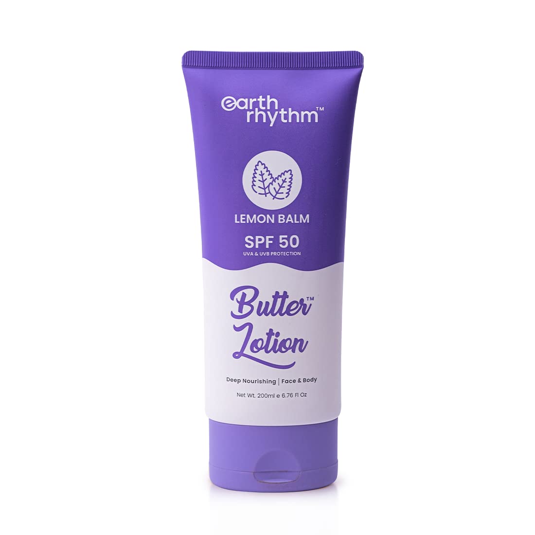 Earth Rhythm Lemon Balm Butter Body Lotion SPF 50 PA+++ | Soothes Skin & UVA & UVB Sun Protection | Body Lotion for winter| for All Skin Type | Men & Women – 200ml