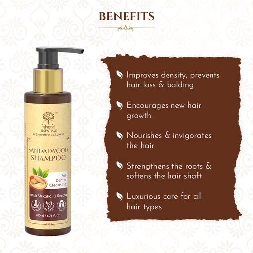 Khadi Essentials Sandalwood Rose Hair Shampoo with Geranium, Vetiver, Bhringraj Oil, For Hair Strengthening, Growth, 200ml SLS Paraben Free Cleanser, Multicolor