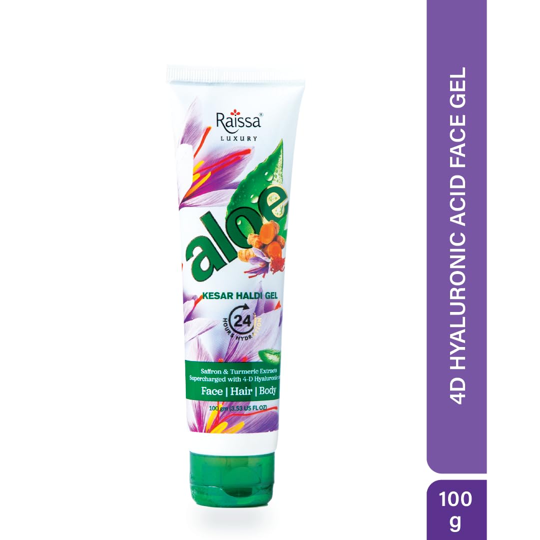 Raissa 4D Hyaluronic Acid Face Gel, 100g | 100% Pure Aloe Vera | Infused with Saffron, Turmeric Extracts, Niacinamide & D-Panthenol | Brightening & Glow | 24H Hydration | All Skin Types