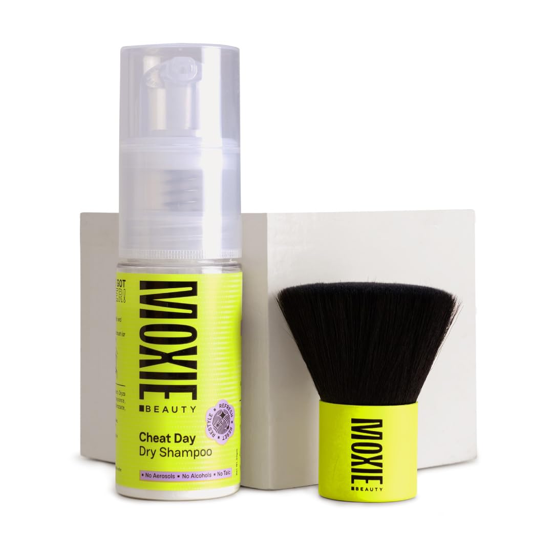 Moxie Beauty Cheat Day Dry Shampoo With Brush | Instant Oil Absorption & Volume Boost | No White Cast | Refreshes Hair Between Washes | For All Hair Types | 30g