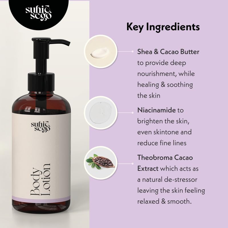 Suhi & Sego Fresh Reset Body Lotion | Nourishing & Brightening, Soothing Fragrance | Niacinamide & Shea Butter | For Dry & Oily Skin - Men & Women | 200ml