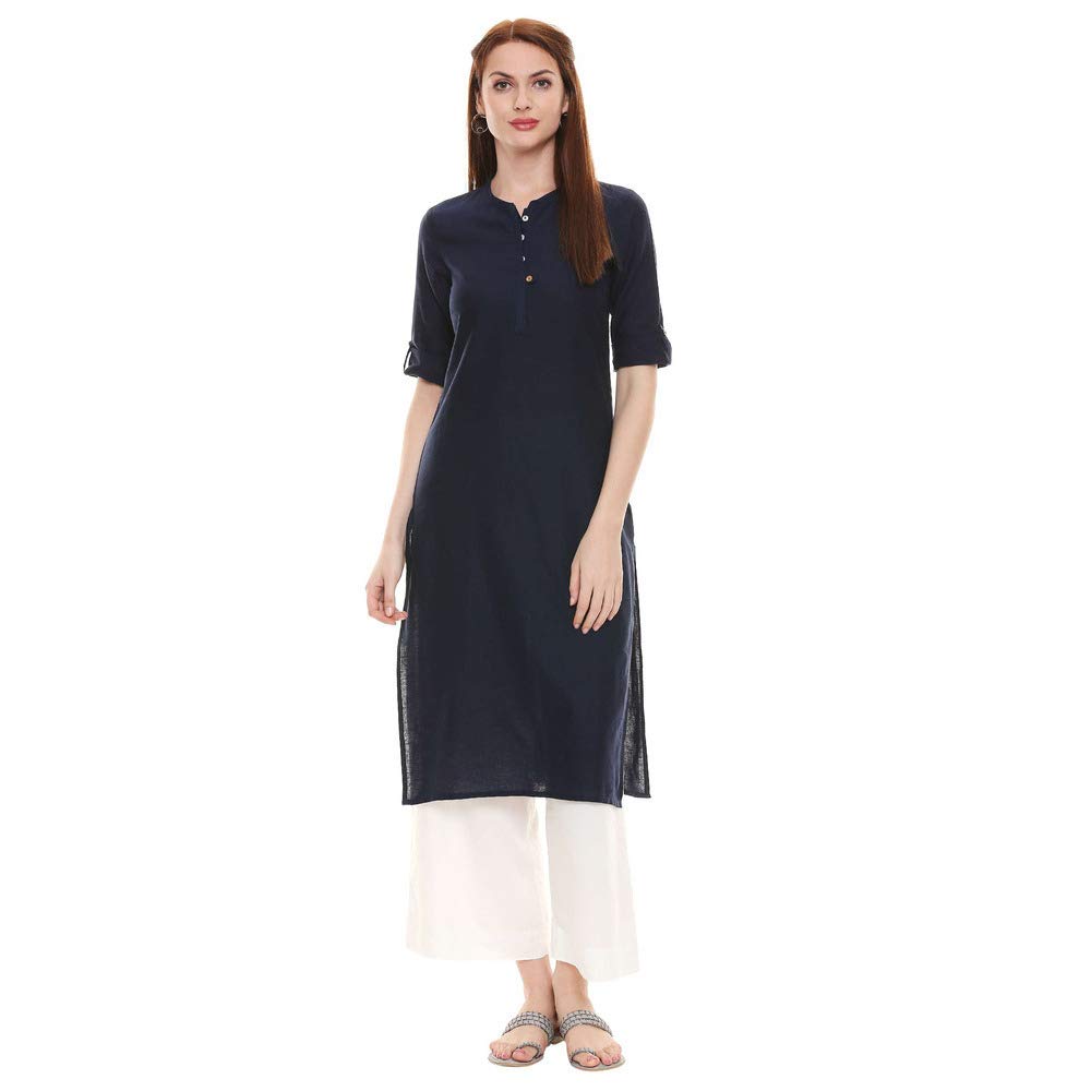 Aurelia Womens Mandarin Collar Solid Kurta