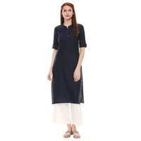 Aurelia Womens Mandarin Collar Solid Kurta