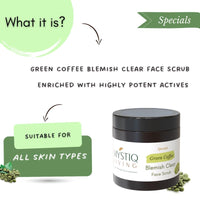 Mystiq Living Face Scrub for Men and Women | Green Coffee Blemish Clear Scrub - 100 GM | Exfoliating Scrub, Dark Spot Removal, Pigmentation, Skin Brightening | Tan Removal Coffee Scrub