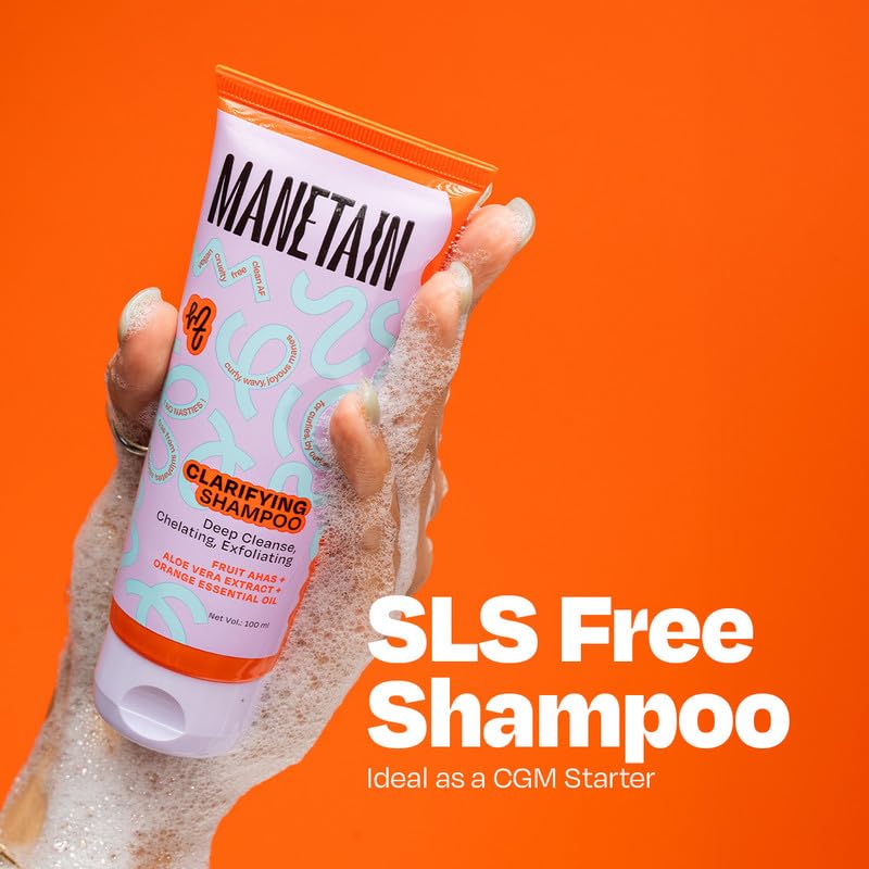 MANETAIN Clarifying Shampoo 100ml for Curly Hair | Sulphate & Paraben Free | Exfoliating & Non-Drying Formula with Fruit-Based AHAs for Curly, Frizzy, and Oily Hair | Safe for All Hair Types