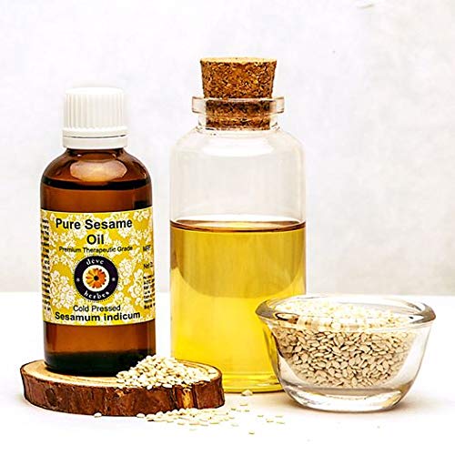 Deve Herbes Pure Sesame Oil (Sesamum indicum) with Glass Dropper Natural Therapeutic Grade Cold Pressed For Personal Care 30ml