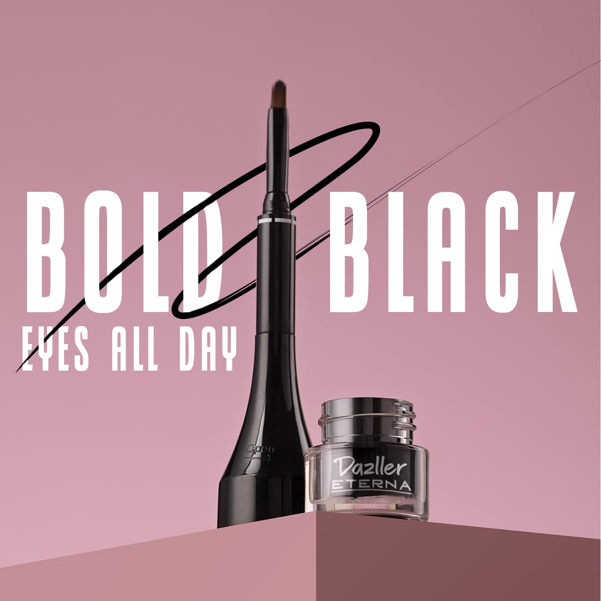 Dazller Eterna Eye Sensation Gel Eyeliner|Water-proof|Smudge-proof|Infused Herbal Extracts - Chamomile & Calendula|Flat Brush|Deep Matte Black|3g