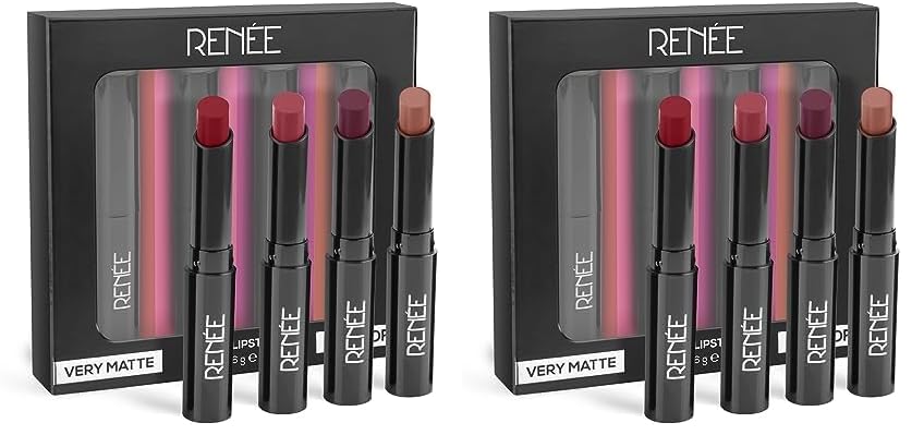 RENEE Very Matte - Pack of 8 Matte Lipsticks | Intense Color Pay Off, Full Coverage Long Lasting Weightless Velvety Formula